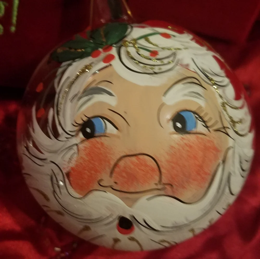 Hand Painted Santa Claus Ball Ornament Glass Christmas